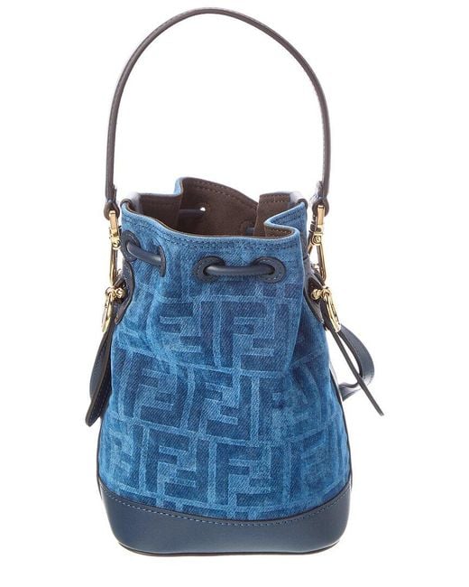 Fendi Blue Mon Tresor Mini Velvet & Leather Bucket Bag