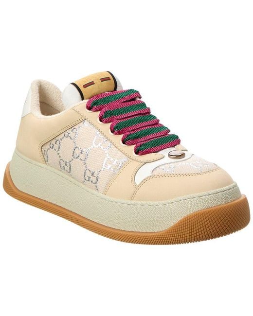 Gucci White Screener GG Lamé Canvas & Leather Sneaker