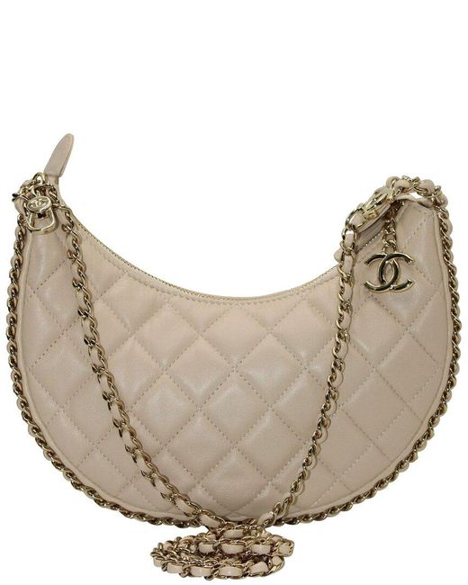 Chanel Gray Beige Leather Moon Small Hobo Bag (authentic Pre-loved)
