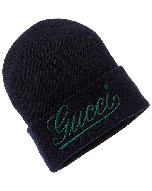 Gucci Men's Blue Logo Wool Beanie