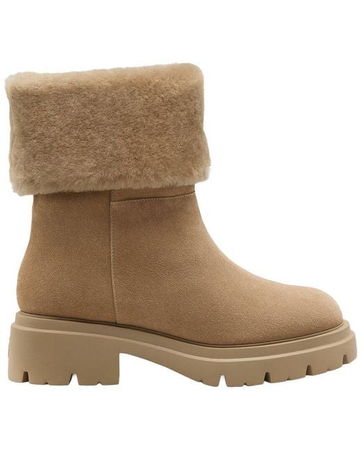 Stuart Weitzman Natural Hudson Suede & Shearling Bootie