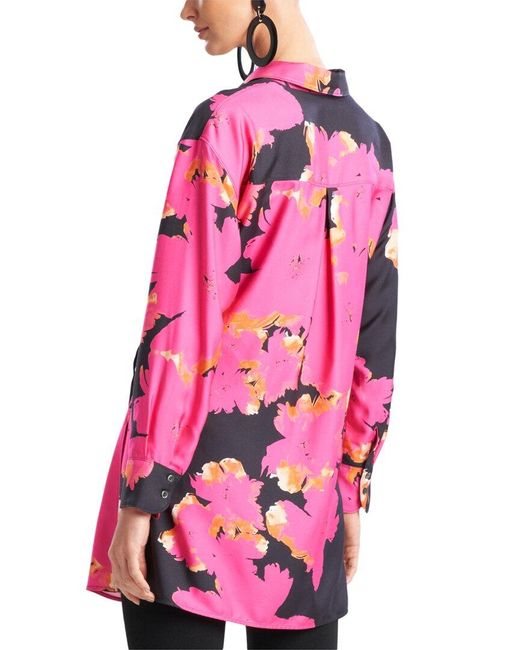 Natori Pink Taichou Silk-blend Tie Shirt