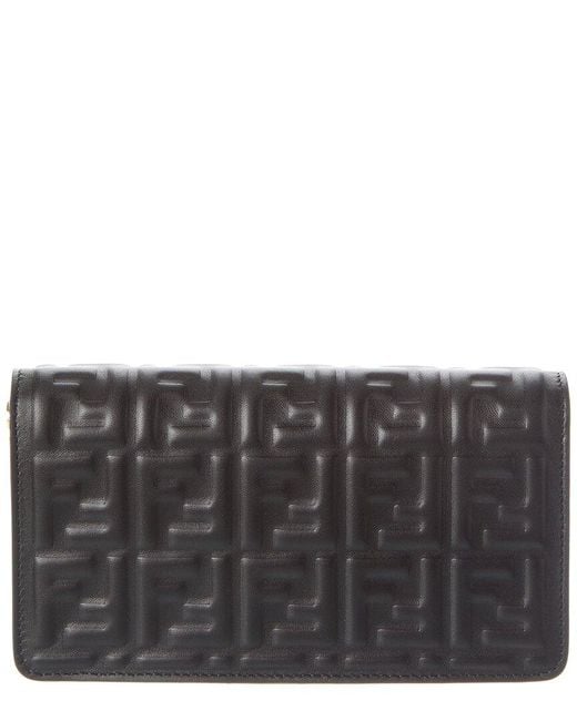 Fendi Gray Baguette Ff Leather Wallet On Chain
