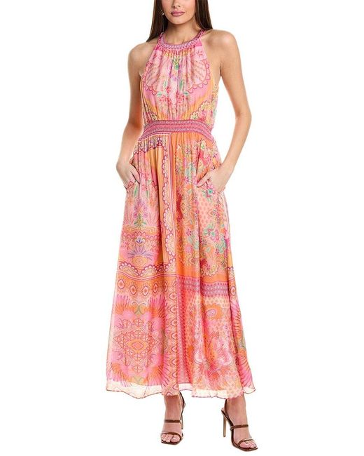 Hale Bob Pink Magnolia Silk-Blend Dress