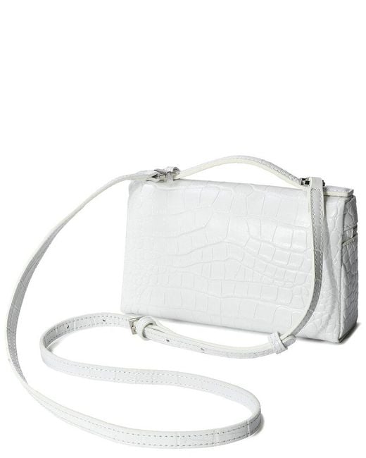 Tiffany & Fred Paris White Timeless Croc-Embossed Leather Crossbody