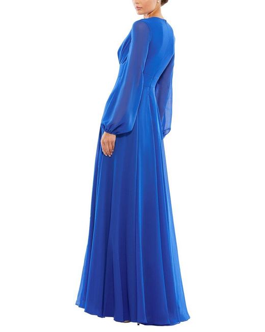 Mac Duggal Blue V-Neck Illusion Chiffon Gown