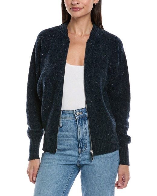 Lafayette 148 New York Blue Zip Front Cashmere & Wool-Blend Cardigan