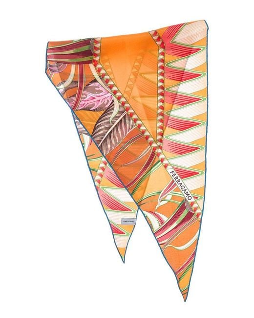 Ferragamo Orange Butterflies Print Silk Scarf