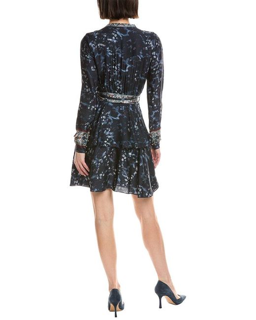 Marchesa Black Printed V-Neck Mini Wrap Dress