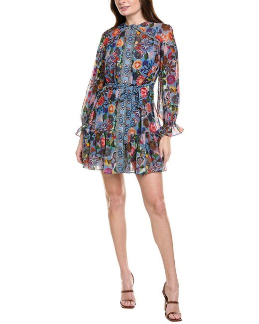 Saloni Blue Georgette Silk Mini Dress