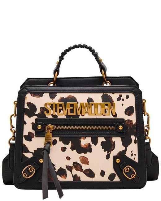 Steve Madden Black Cow Print Top Handle Satchel