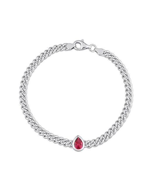 Rina Limor Metallic Silver 1.15 Ct. Tw. Ruby Curb Link Chain Bracelet