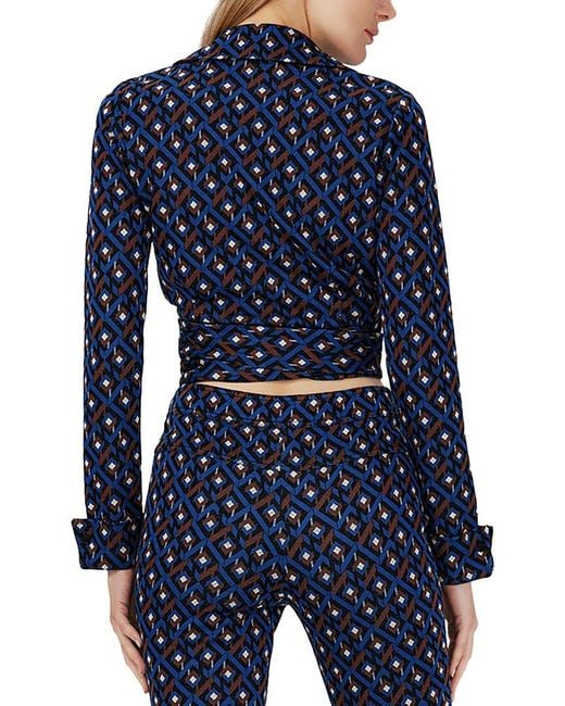 Diane von Furstenberg Blue Wool-Blend Wrap Top with Self-Tie