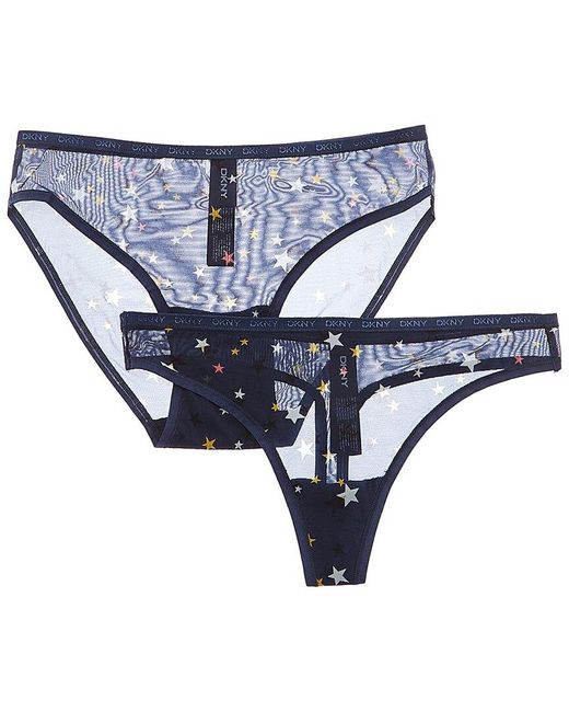 DKNY Synthetic Set Of 2 Mesh Thong & Bikini Set in Blue Lyst