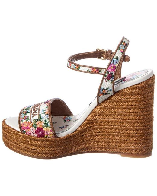 Dolce & Gabbana Metallic Majolica Canvas & Leather Wedge Sandal