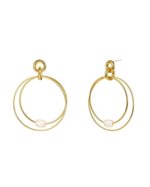 Liv Oliver Metallic 18k Plated Pearl Double Ring Hoops