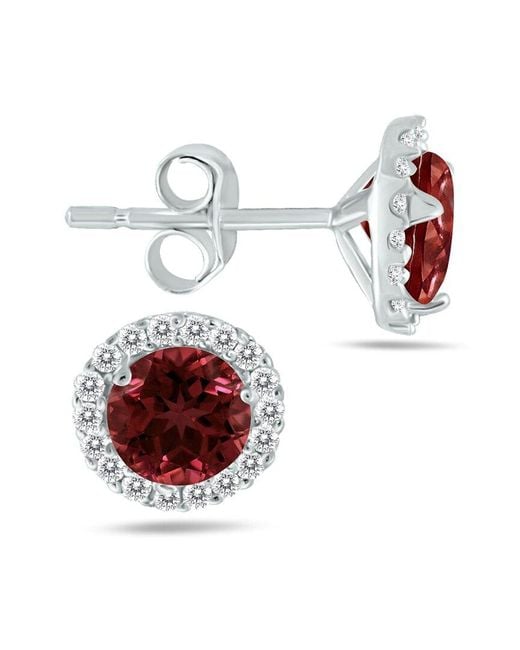 Gem Spark White 14k 1.17 Ct. Tw. Diamond & Garnet Studs