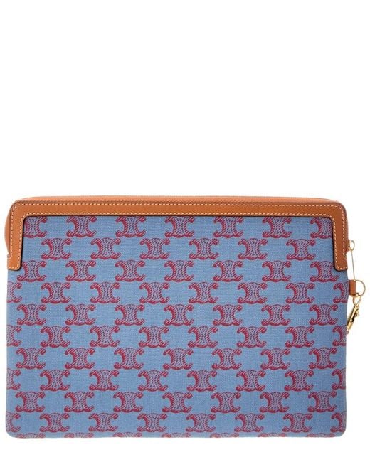 Céline Blue Triomphe Small Canvas & Leather Clutch