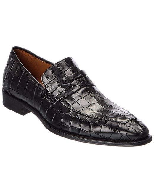 Mezlan Black Croc-embossed Leather Oxford for men