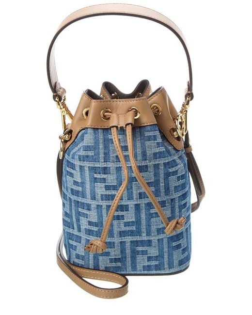 Fendi Blue Mon Tresor Mini Ff Denim & Leather Bucket Bag