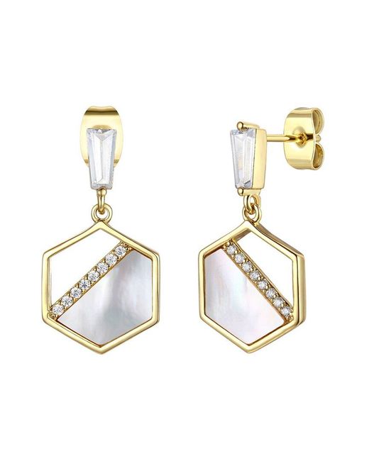 Rachel Glauber Metallic 14k Plated 12-14mm Pearl Cz Drop Earrings