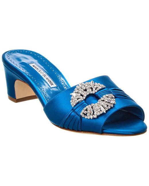 Manolo Blahnik Blue Prinap 50 Satin Sandal