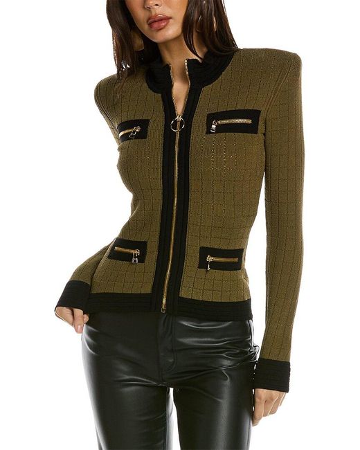 Balmain - Monogrammed Knit Jacket with Faux Fur