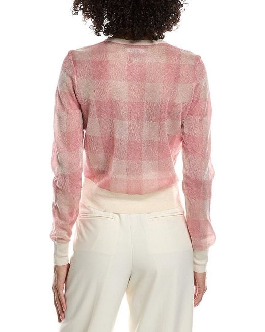 Lela Rose Red Sheer Plaid Cardigan