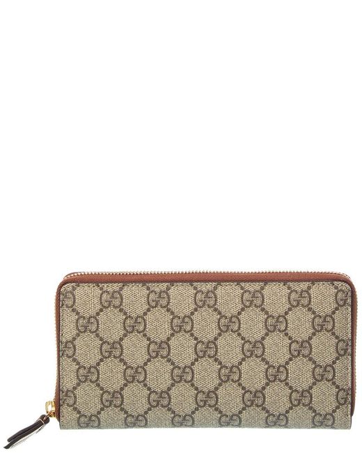 Gucci Gray Gg Supreme Canvas & Leather Long Zip Around Wallet