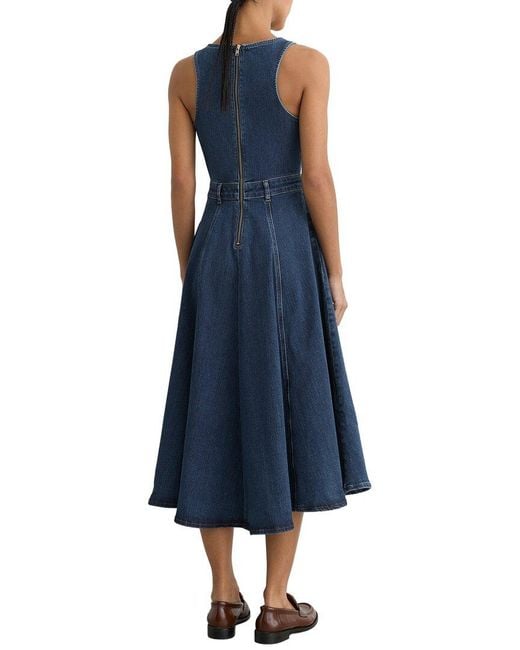 Reiss Blue Petite Rosie Denim Sleeveless Waisted Midi Dress