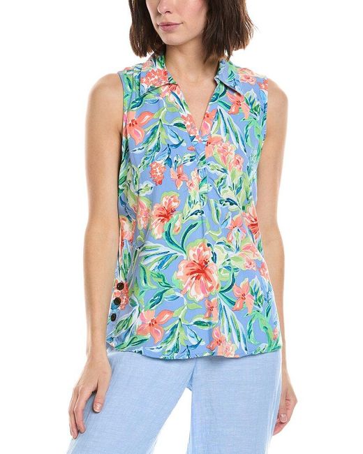 Stella Parker Blue Lydia Printed Collared Shirt
