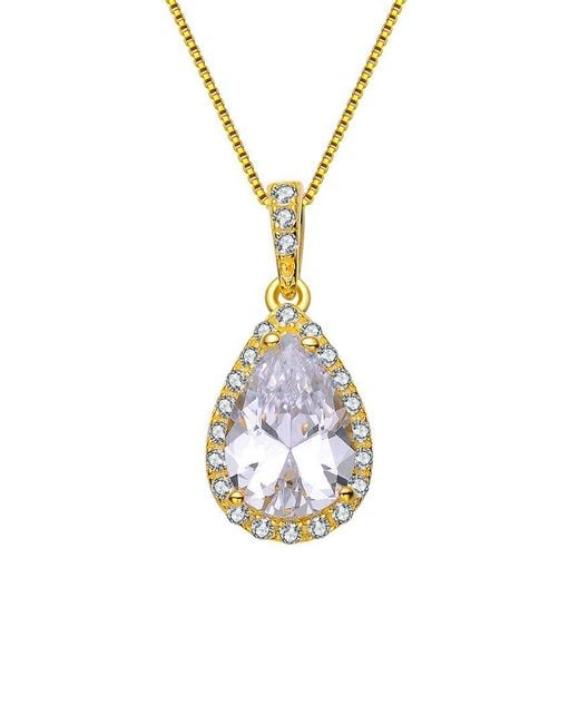 Genevive Jewelry Metallic 14k Plated Cz Pendant