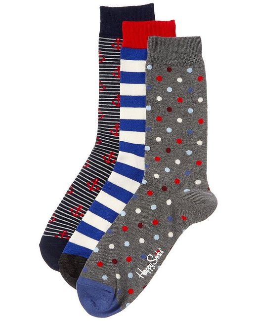 Happy Socks Blue 3-pack Anchor Sock for men