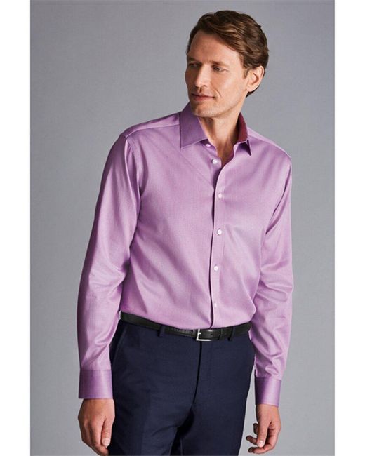 Charles Tyrwhitt Purple Non-iron Puppytooth Shirt for men