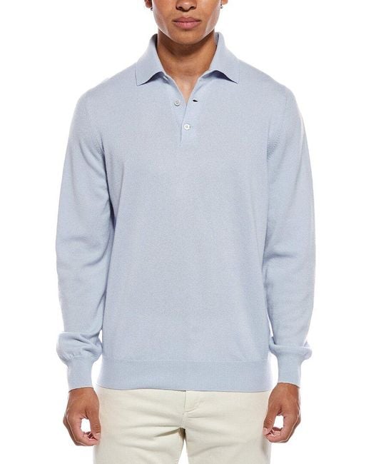 Brunello Cucinelli Blue Knit Cashmere Polo Shirt for men
