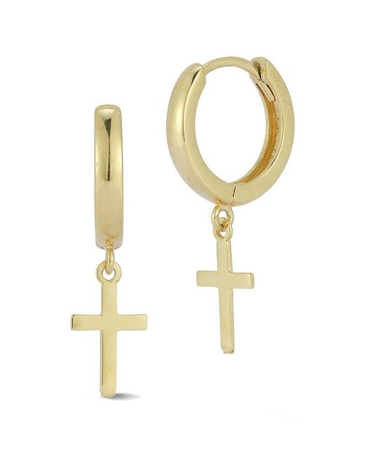 Ember Fine Jewelry Metallic 14k Cross Charm Huggie Earrings