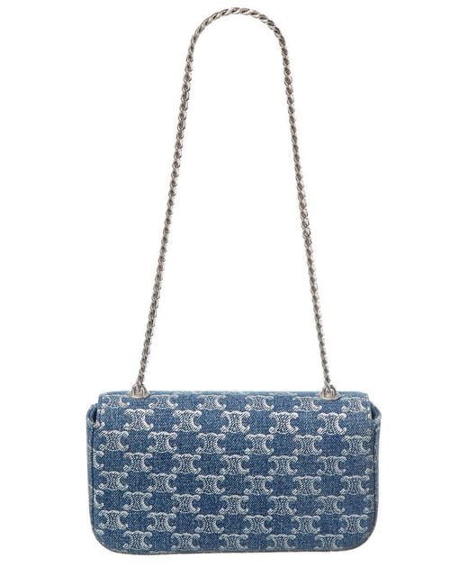 Celine Claude Triomphe Denim Chain Shoulder Bag in Blue | Lyst
