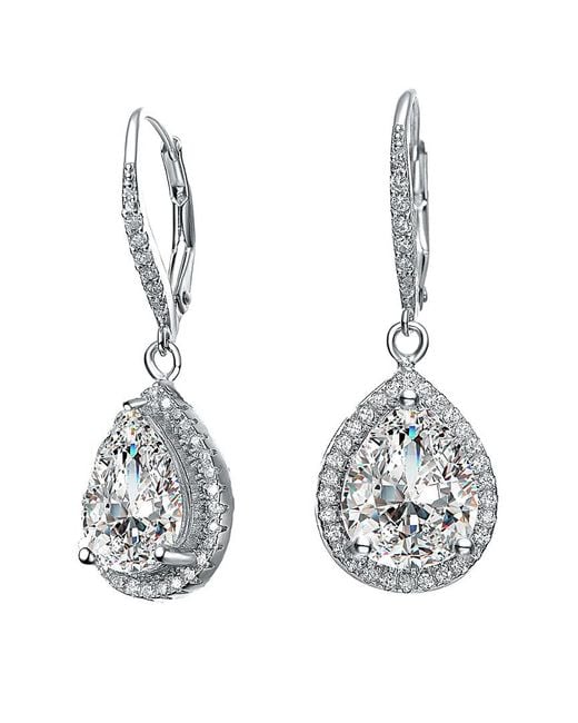 Rachel Glauber Metallic Silver Cz Drop Earrings