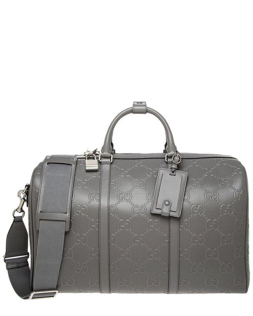 Gucci Gray GG Embossed Canvas & Leather Duffel Bag