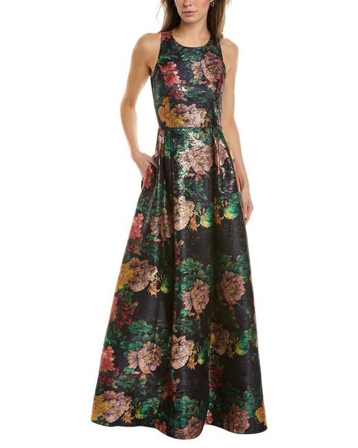 Johnny Was Green Bayani Metallic Jacquard Gown