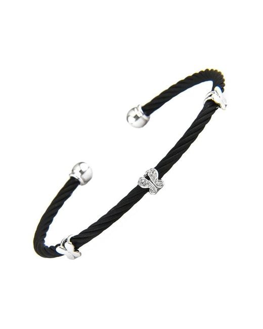 Diamond Select Cuts Multicolor Butterfly 14K & Stainless Steel 0.01 Ct. Tw. Diamond Bangle Bracelet