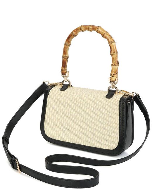 Tiffany & Fred Paris Metallic Bamboo Handle Woven Raffia & Leather Satchel