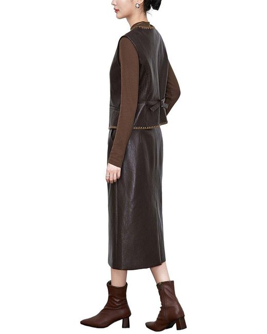 Monique Lagarde Brown 2Pc Vest & Skirt Set