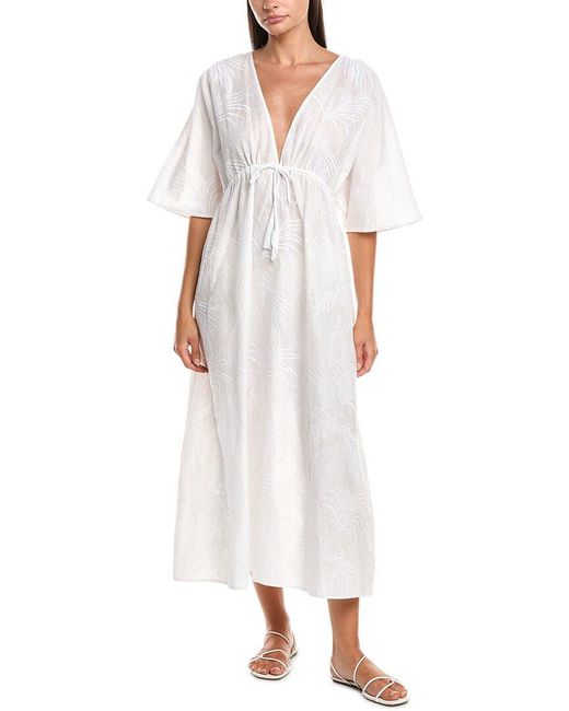 Natori White Palm Caftan Dress