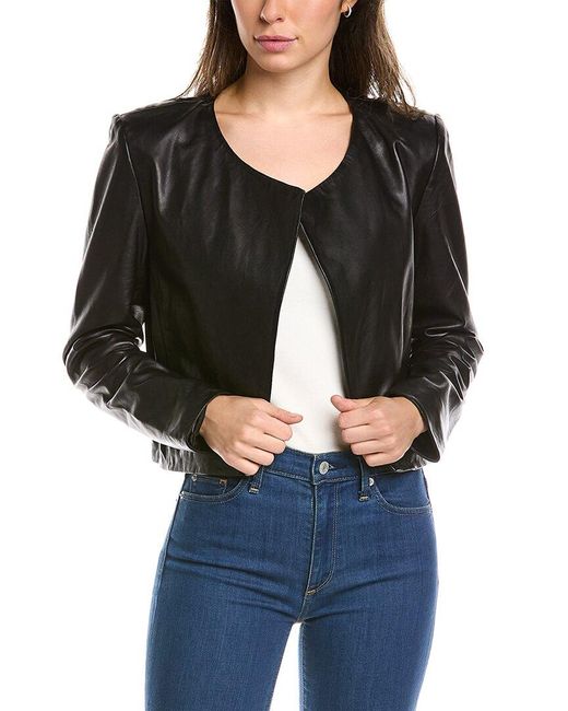 Lamarque Rumi Open Front Leather Jacket in Black | Lyst