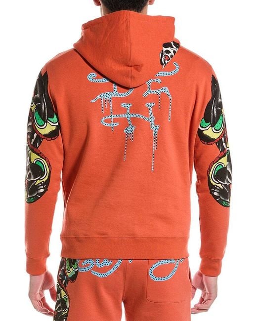 Ed Hardy Red Luxury Rhinestone Panther Hoodie for men