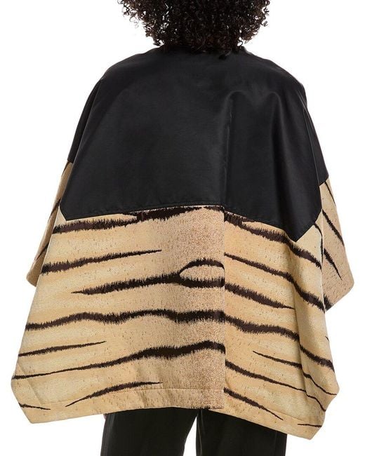 Valentino Black Jacquard Wool-Blend Down Poncho