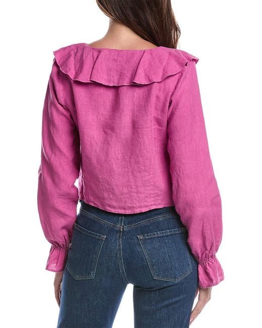 Nation Ltd Red Camila Ruffle Tie-Front Linen Top