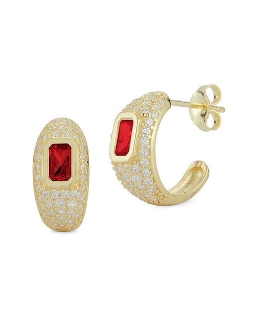Sphera Milano White 14k Over Silver Pave Hoops