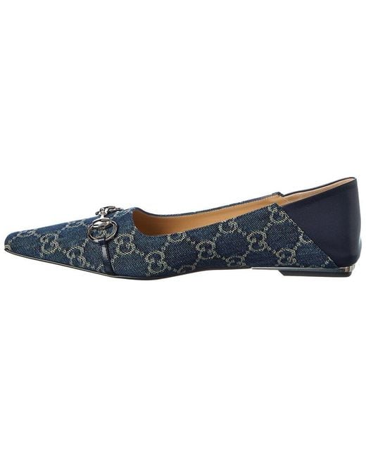 Gucci Blue Vittoria Gg Denim & Leather Ballerina Flat
